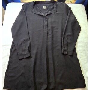 Anne Klein Top Womens Sz L Black Pullover LONG Tunic Long Sleeves Slit Sides